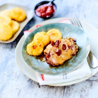 Chicken with tomato delice and gnocchis