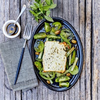 Grilled Feta & Green Tomato Salad