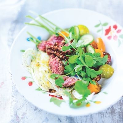 Marinated Flank Steak with Fresh Tomatoes & Raw Fennel