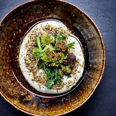 Burrata, broccoli, and kale
