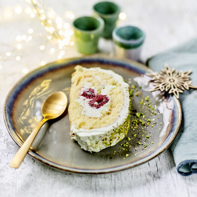 Pistachio & Raspberry Yule Log