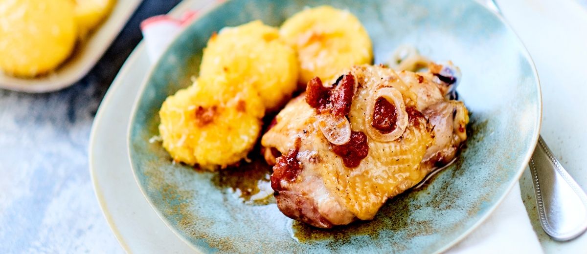 Chicken with tomato delice and gnocchis
