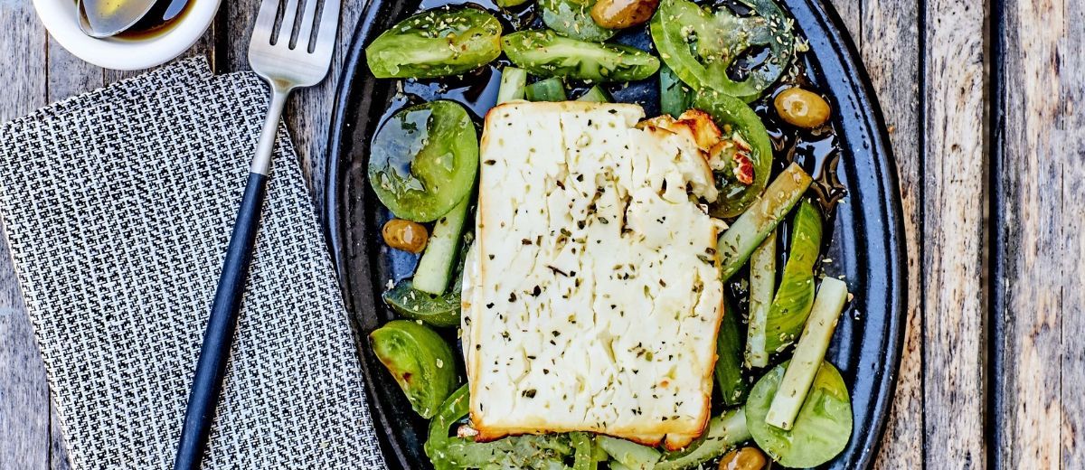 Grilled Feta & Green Tomato Salad