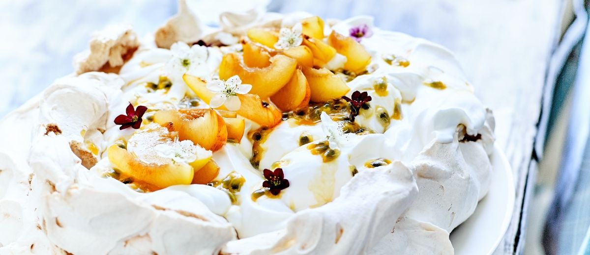 Peach and Passion Fruit Pavlova