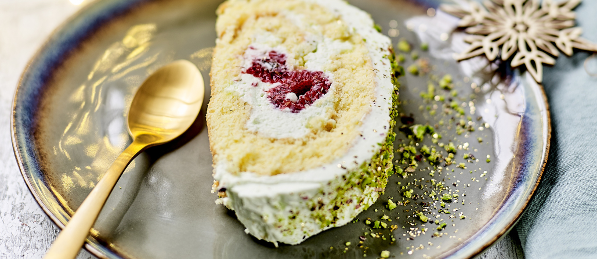 Pistachio & Raspberry Yule Log