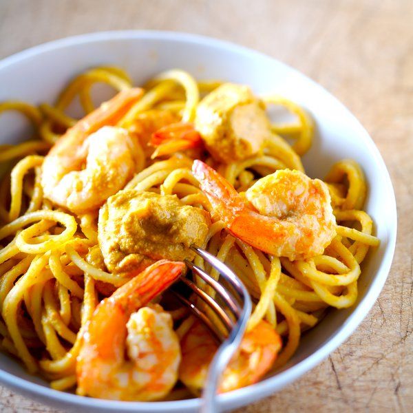 Shrimps Spaghetti, Sea Urchin & Saffron Sauce