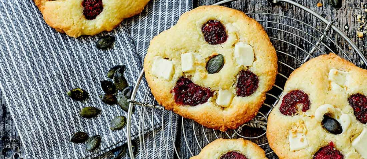 Lemon Cookies with White Chocolate & Raspberries
