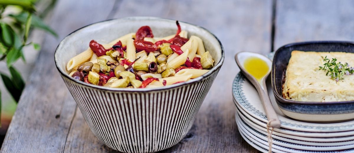 Pasta with Roasted Vegetables and Feta