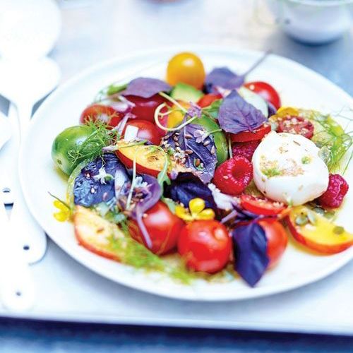 Tomato Salad with Fruit, Flower & Mozzarella